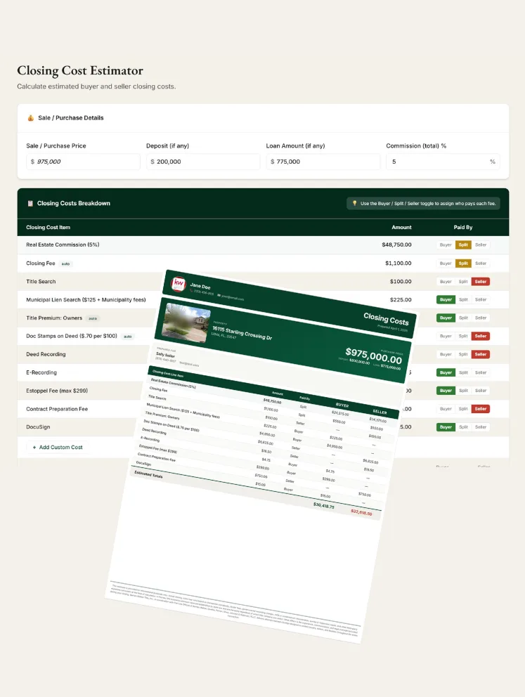 Barnes Walker Realtor Portal - Closing Cost Calculator preview