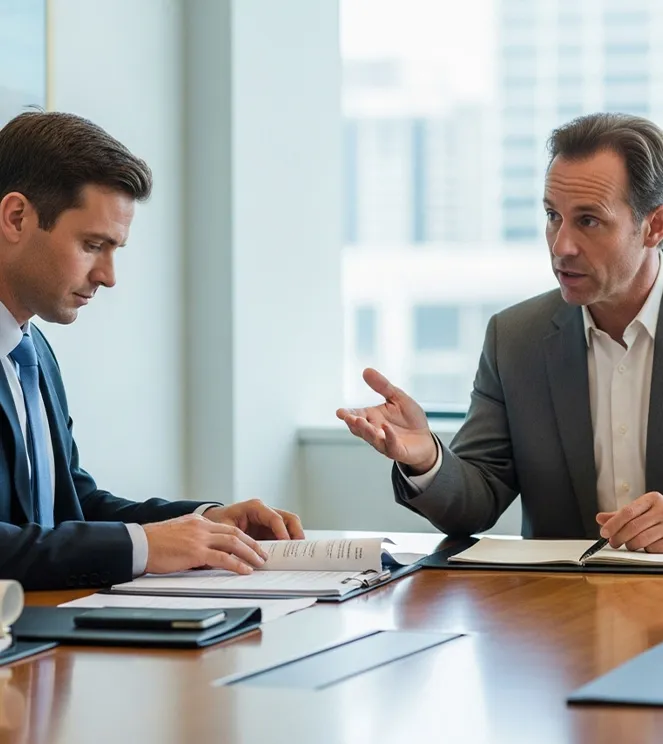 Attorney reviewing business sale documents