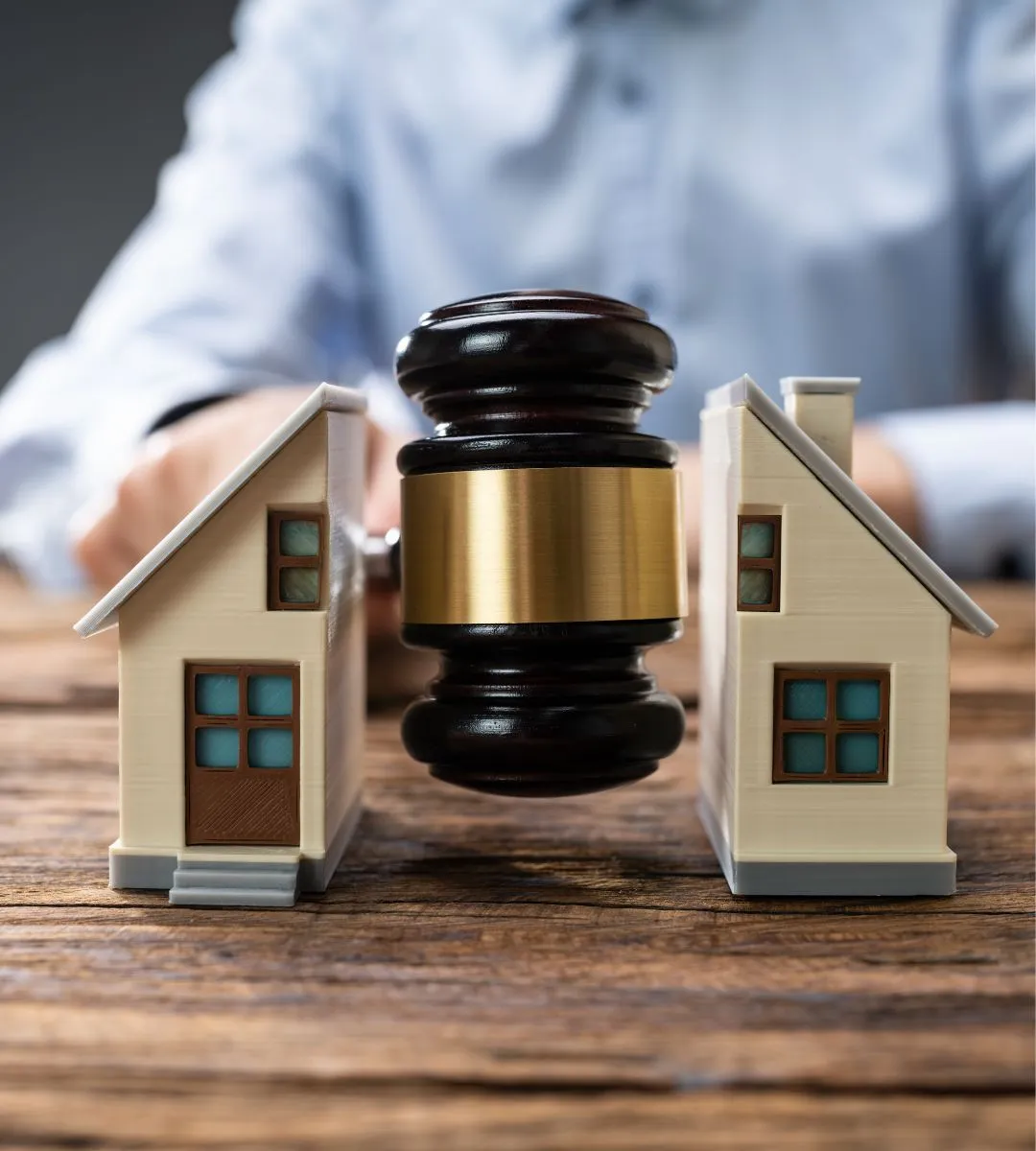 Real estate law gavel and property